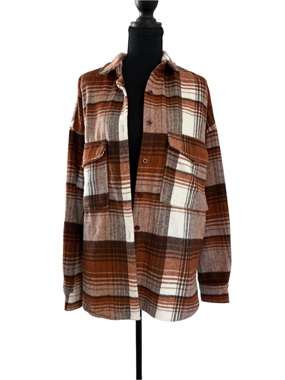 12th Tribe Brown Cream Plaid Utility Jacket - Picture 2 of 10